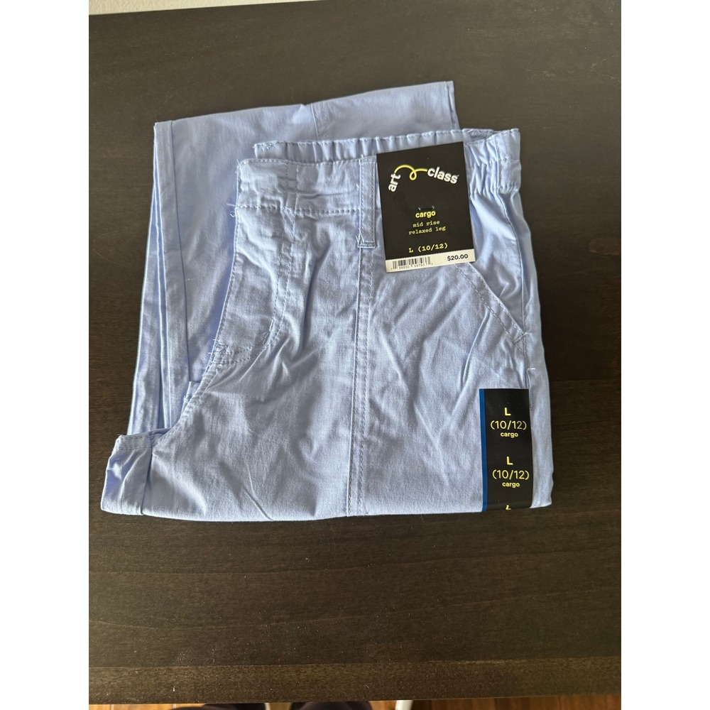 Art Class Girls Cargo Pants Light Blue Mid Rise Relaxed Leg Size L 10/12 NWT